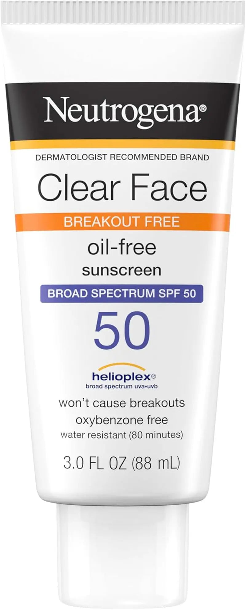Clear Face Sunscreen Lotion for Acne-Prone Skin, Broad Spectrum SPF 50 Facial Sunscreen for Oily Skin, Oil-, Fragrance- & Oxybenzone-Free Water Resistant Sunscreen, 3 Fl. Oz - Puck's