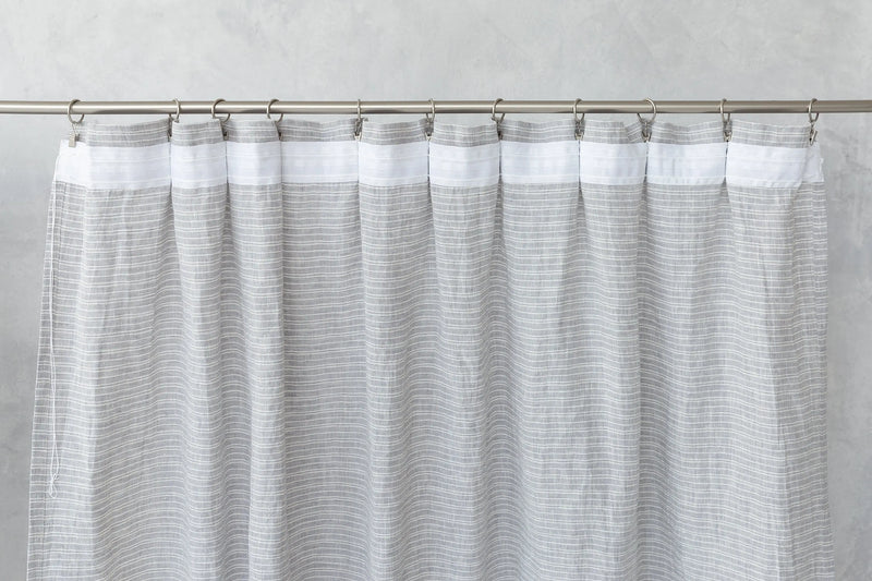 Cloudy Grey Stripe linen curtain with pleating tape and crown - Puck's