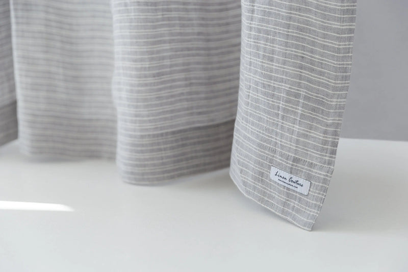 Cloudy Grey Stripe linen curtain with pleating tape and crown - Puck's