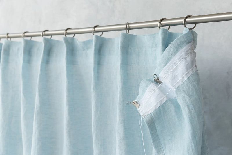 Cloudy Grey Stripe linen curtain with pleating tape and crown - Puck's