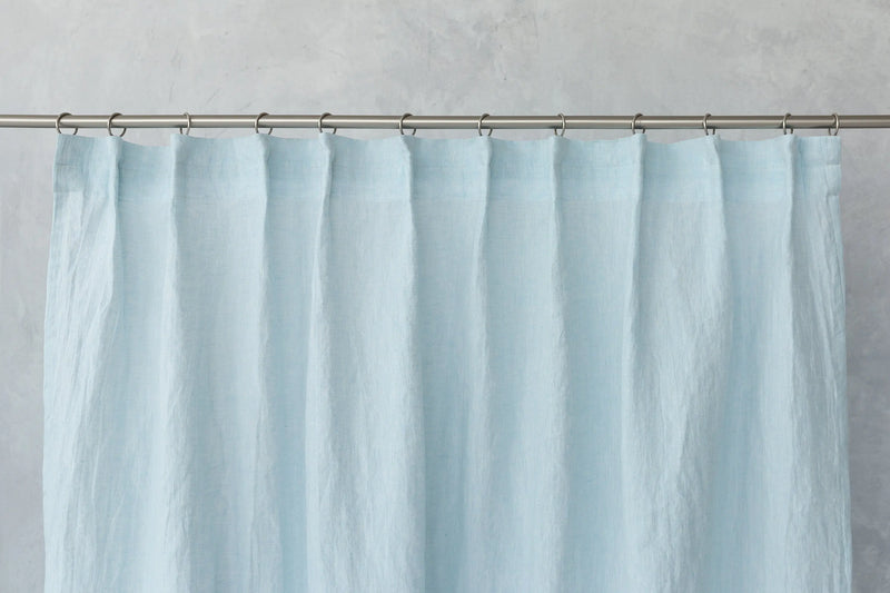 Cloudy Grey Stripe linen curtain with pleating tape and crown - Puck's