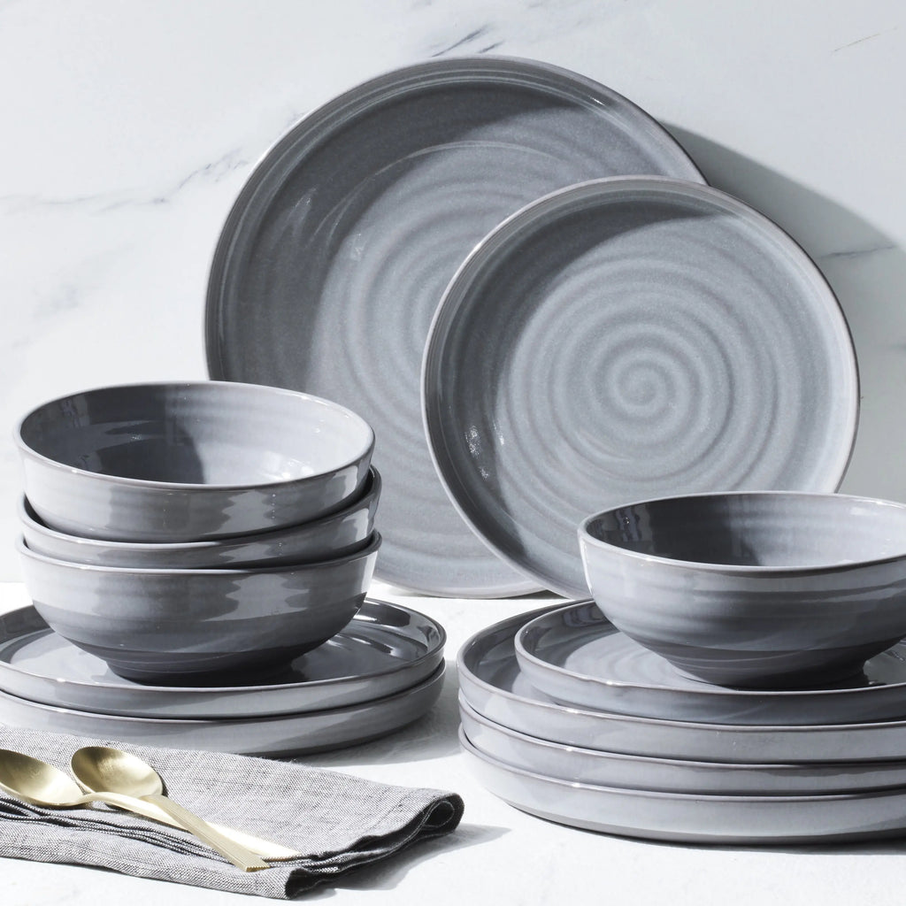 -Collins Grey Stoneware 12-Piece Dinnerware Set - Puck's