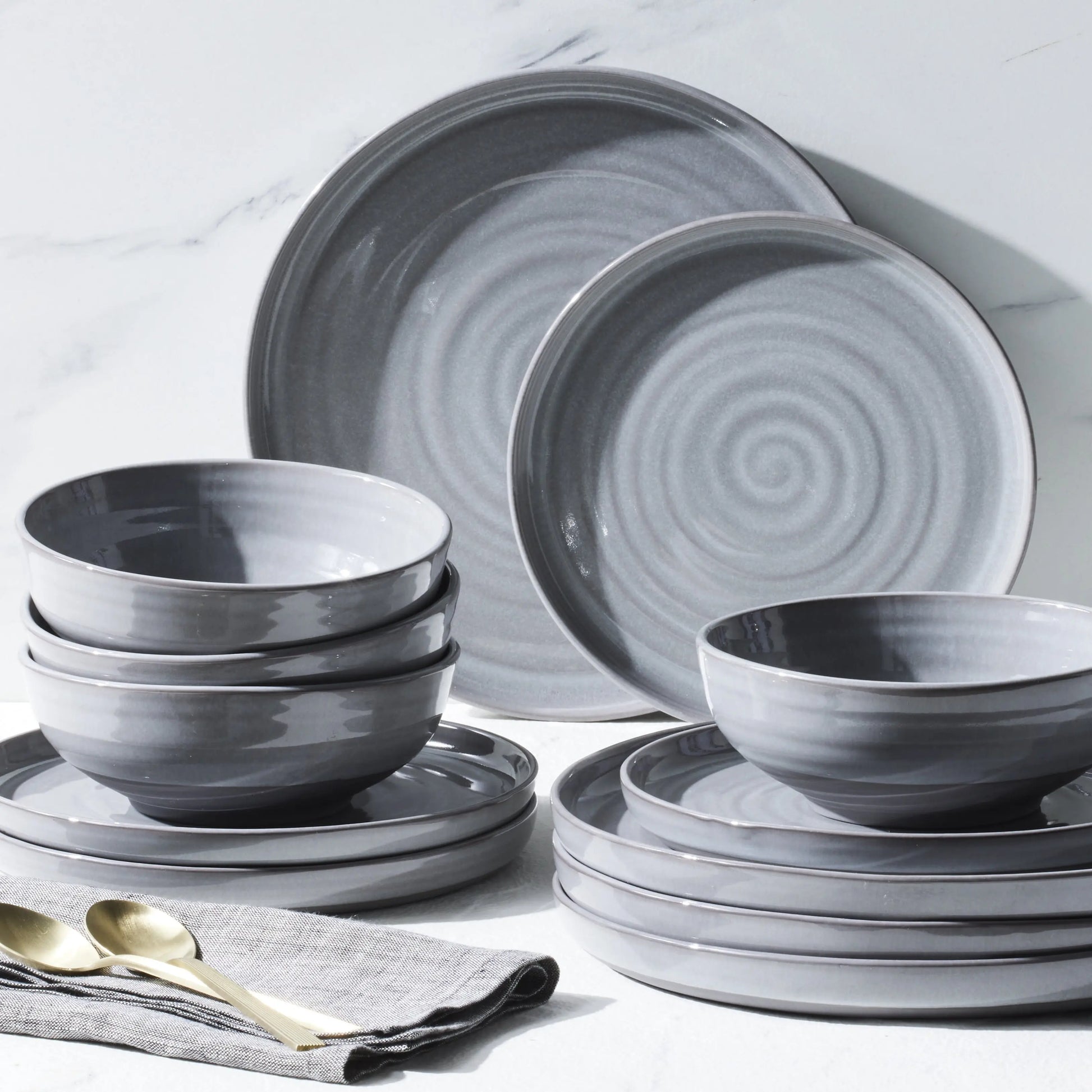 -Collins Grey Stoneware 12-Piece Dinnerware Set - Puck's