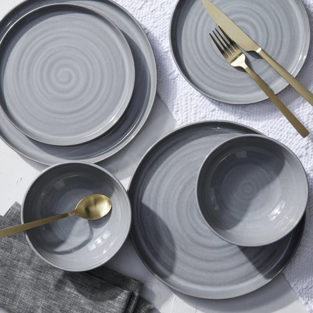-Collins Grey Stoneware 12-Piece Dinnerware Set - Puck's