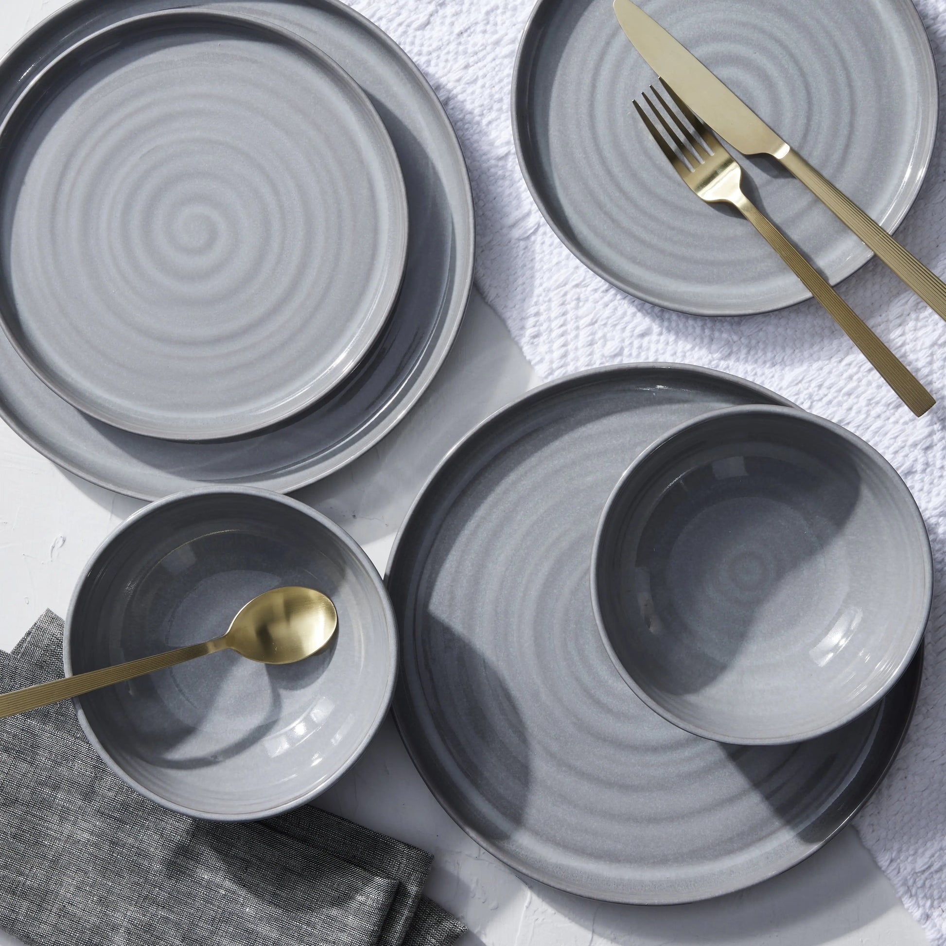 -Collins Grey Stoneware 12-Piece Dinnerware Set - Puck's
