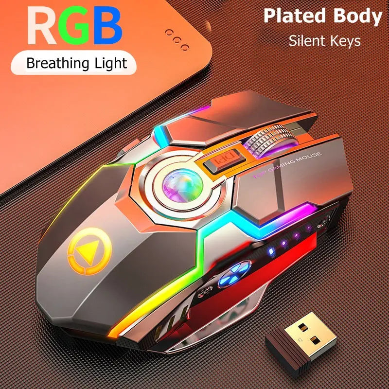 Color Wireless Gaming RGB Rechargeable Mute Button Mouse - Puck's