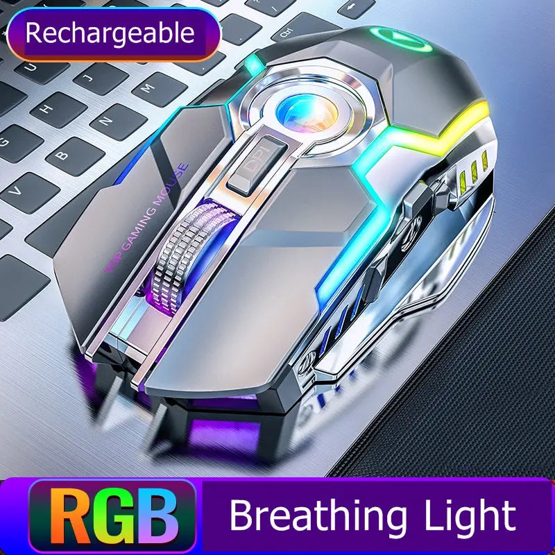 Color Wireless Gaming RGB Rechargeable Mute Button Mouse - Puck's