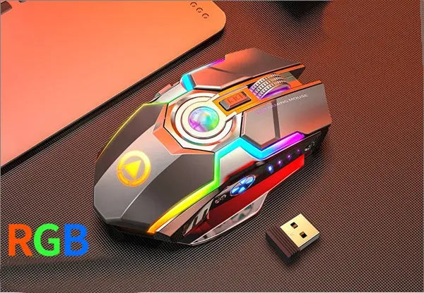 Color Wireless Gaming RGB Rechargeable Mute Button Mouse - Puck's