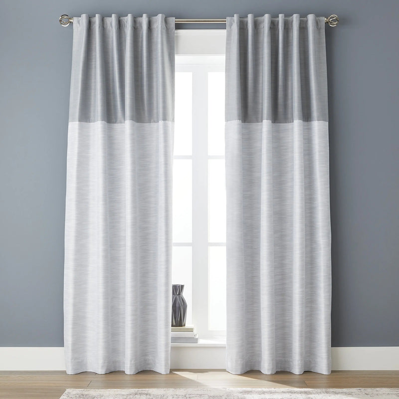 Colorblock Rod Pocket and Back Tab Blackout Curtain Panel, 1-Piece, Silver, 50" W X 108" L - Puck's