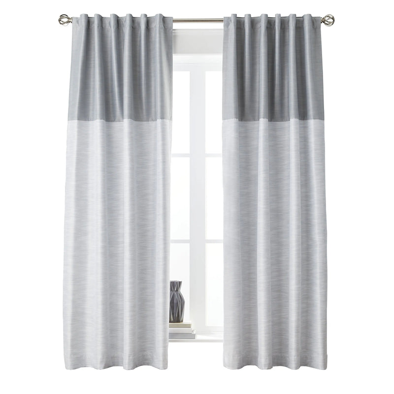 Colorblock Rod Pocket and Back Tab Blackout Curtain Panel, 1-Piece, Silver, 50" W X 108" L - Puck's