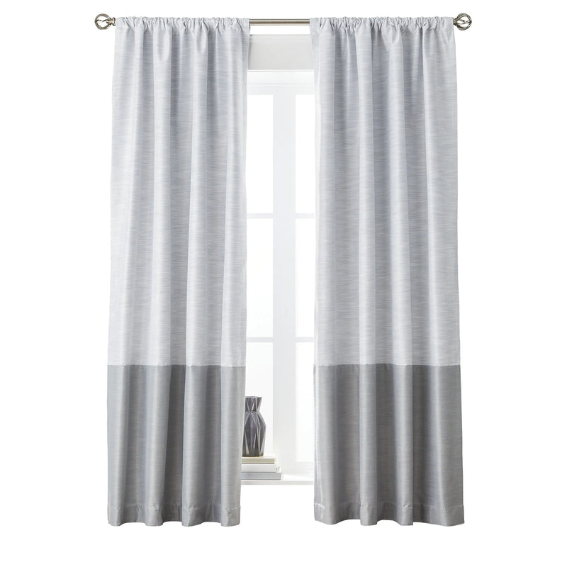 Colorblock Rod Pocket and Back Tab Blackout Curtain Panel, 1-Piece, Silver, 50" W X 108" L - Puck's