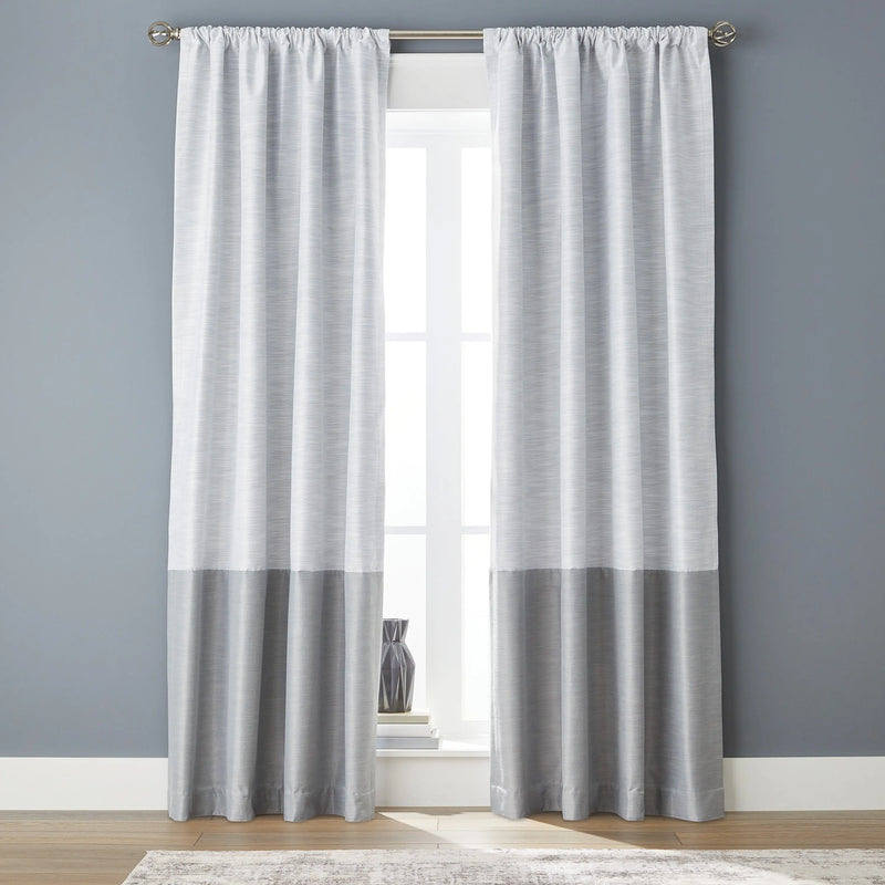 Colorblock Rod Pocket and Back Tab Blackout Curtain Panel, 1-Piece, Silver, 50" W X 84" L - Puck's
