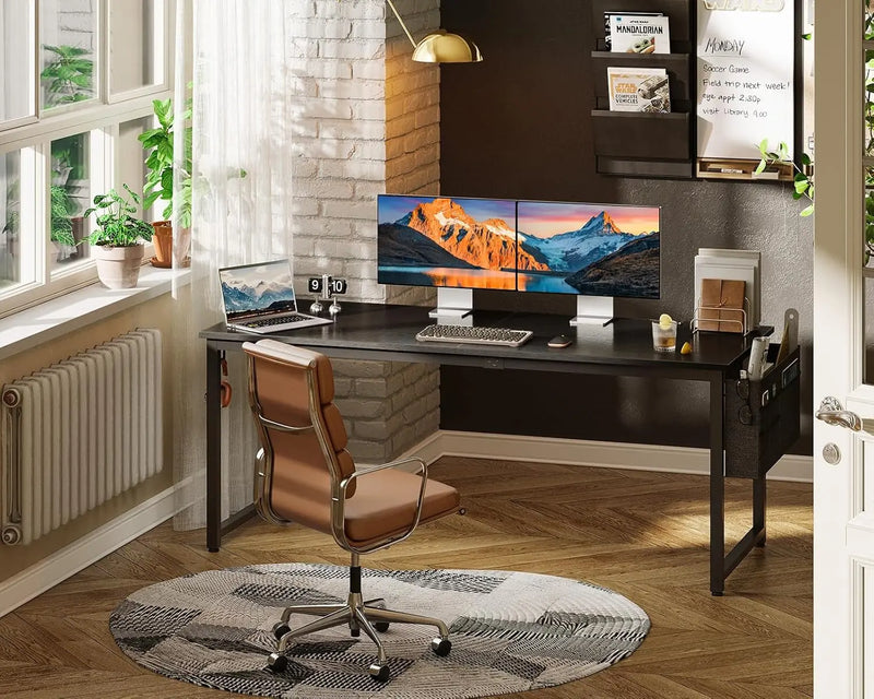 Computer Desk Large Office Desk, 63 Inch Gaming Desk with Storage, Modern PC Desk Work Table with Headphone Hook for Home Office, Black - Puck's