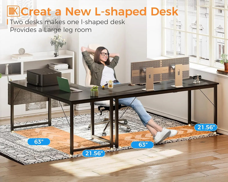 Computer Desk Large Office Desk, 63 Inch Gaming Desk with Storage, Modern PC Desk Work Table with Headphone Hook for Home Office, Black - Puck's