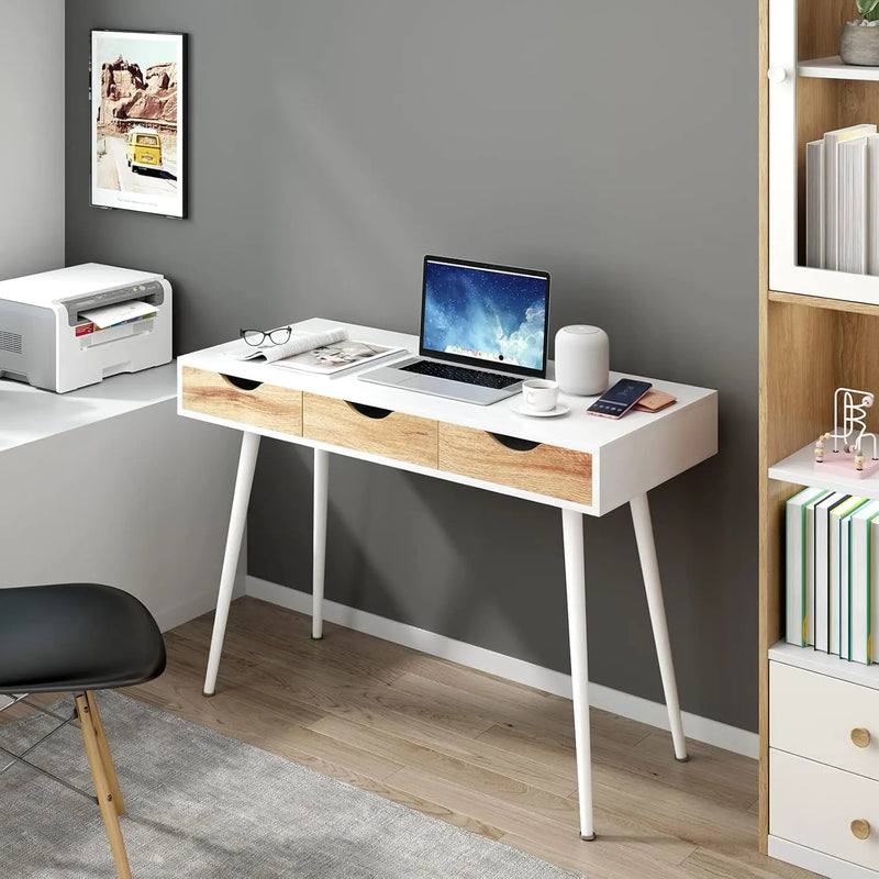 Computer Desk with Drawers Mid Century Modern Desk 43 Inches Vanity Desk with 3-Drawers, Office Desk with Drawers Writing Desk Study Table Makeup Tables, Bedroom Dresser Table - Puck's