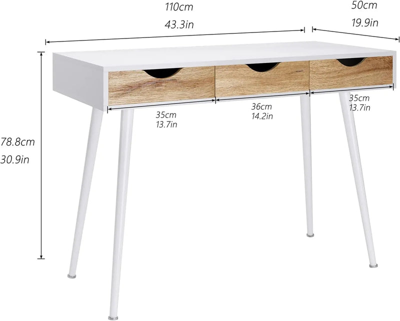 Computer Desk with Drawers Mid Century Modern Desk 43 Inches Vanity Desk with 3-Drawers, Office Desk with Drawers Writing Desk Study Table Makeup Tables, Bedroom Dresser Table - Puck's
