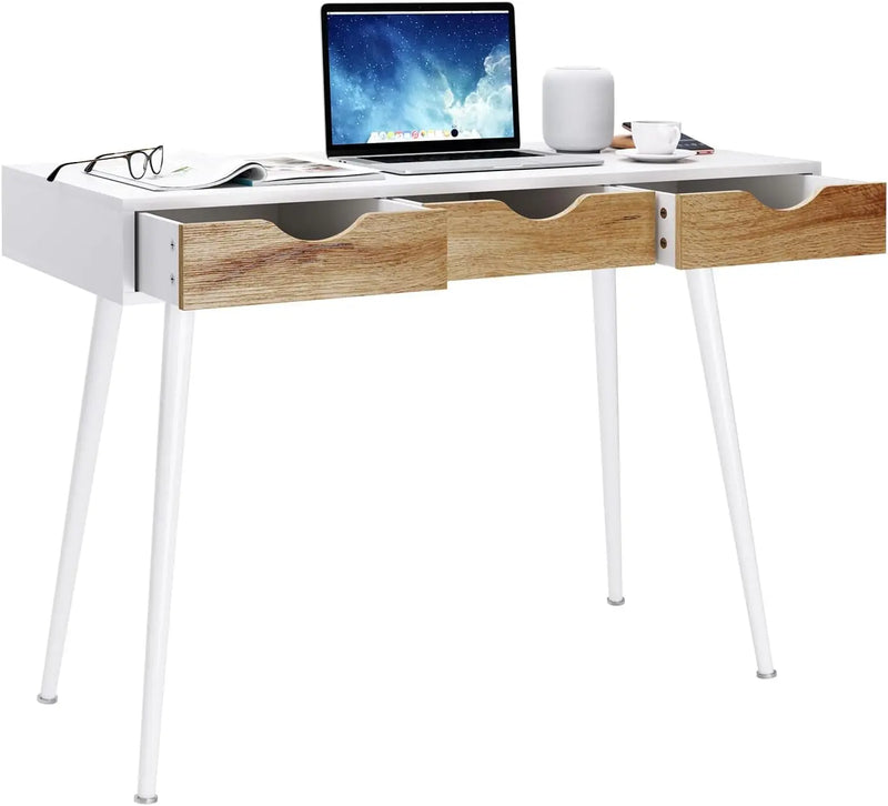 Computer Desk with Drawers Mid Century Modern Desk 43 Inches Vanity Desk with 3-Drawers, Office Desk with Drawers Writing Desk Study Table Makeup Tables, Bedroom Dresser Table - Puck's