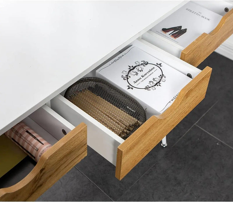 Computer Desk with Drawers Mid Century Modern Desk 43 Inches Vanity Desk with 3-Drawers, Office Desk with Drawers Writing Desk Study Table Makeup Tables, Bedroom Dresser Table - Puck's