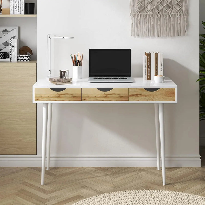 Computer Desk with Drawers Mid Century Modern Desk 43 Inches Vanity Desk with 3-Drawers, Office Desk with Drawers Writing Desk Study Table Makeup Tables, Bedroom Dresser Table - Puck's