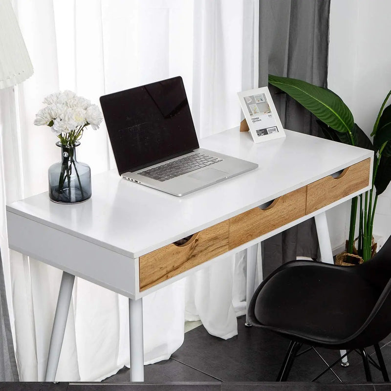 Computer Desk with Drawers Mid Century Modern Desk 43 Inches Vanity Desk with 3-Drawers, Office Desk with Drawers Writing Desk Study Table Makeup Tables, Bedroom Dresser Table - Puck's