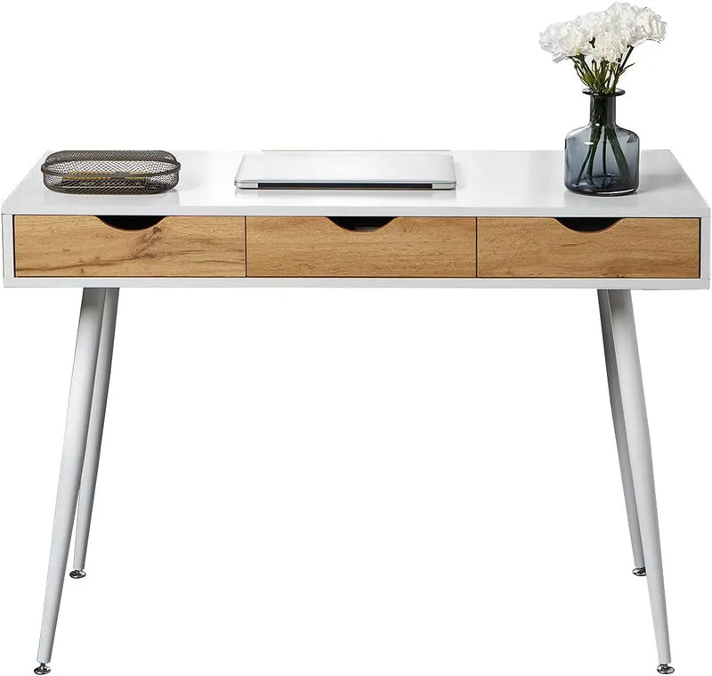 Computer Desk with Drawers Mid Century Modern Desk 43 Inches Vanity Desk with 3-Drawers, Office Desk with Drawers Writing Desk Study Table Makeup Tables, Bedroom Dresser Table - Puck's