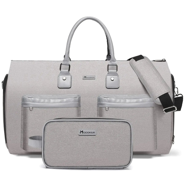 Convertible Garment Bag with Toiletry Bag, Modoker Carry on Garment Duffel Bag for Men Women - 2 in 1 Hanging Suitcase Suit Travel Bags, Light Grey - Puck's