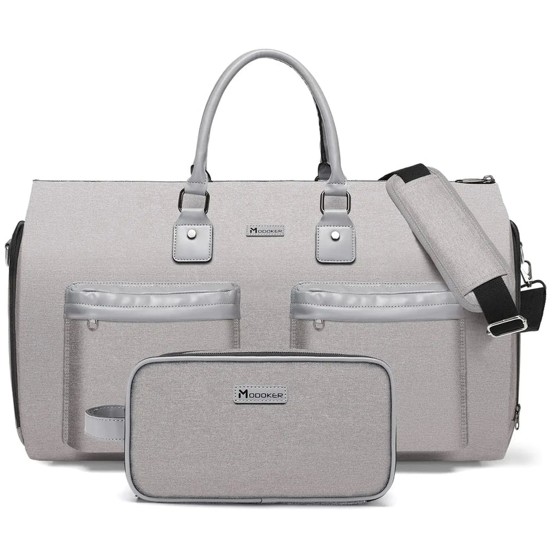 Convertible Garment Bag with Toiletry Bag, Modoker Carry on Garment Duffel Bag for Men Women - 2 in 1 Hanging Suitcase Suit Travel Bags, Light Grey - Puck's