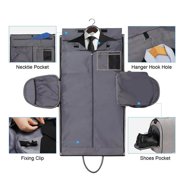 Convertible Garment Bag with Toiletry Bag, Modoker Carry on Garment Duffel Bag for Men Women - 2 in 1 Hanging Suitcase Suit Travel Bags, Light Grey - Puck's
