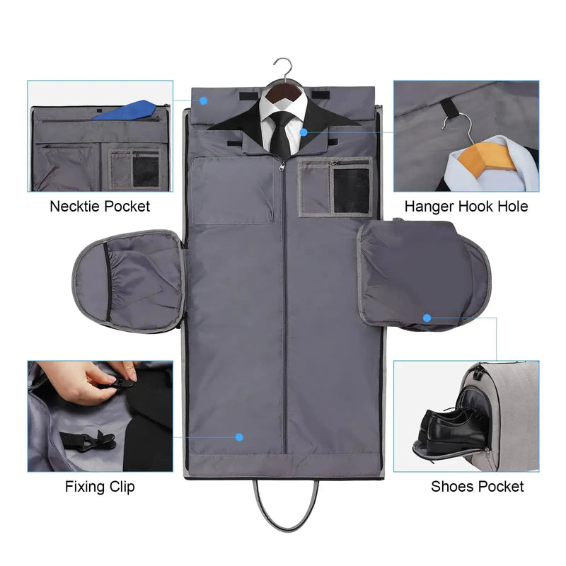 Convertible Garment Bag with Toiletry Bag, Modoker Carry on Garment Duffel Bag for Men Women - 2 in 1 Hanging Suitcase Suit Travel Bags, Light Grey - Puck's