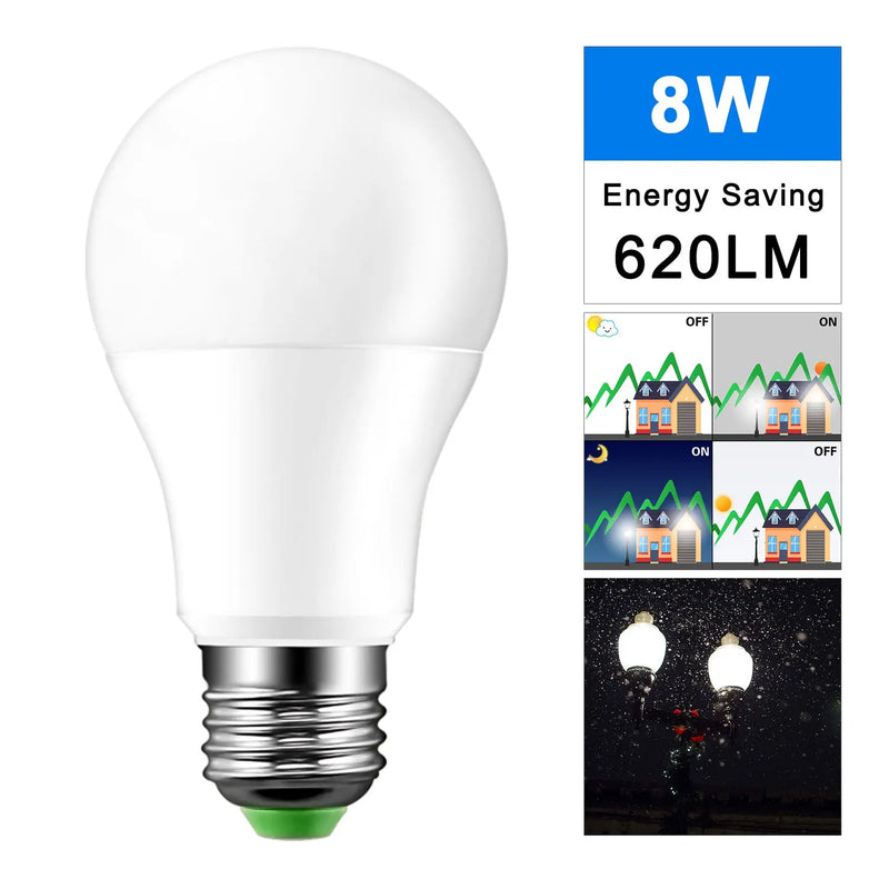 Cool White 12W 8LED E27 Ball Bulb Auto Sensor - Puck's