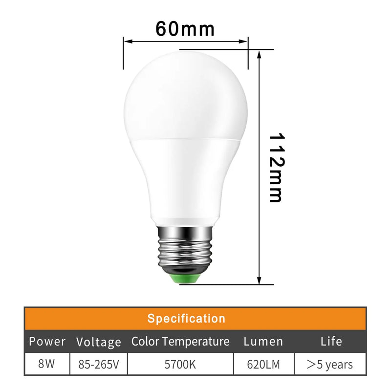 Cool White 12W 8LED E27 Ball Bulb Auto Sensor - Puck's