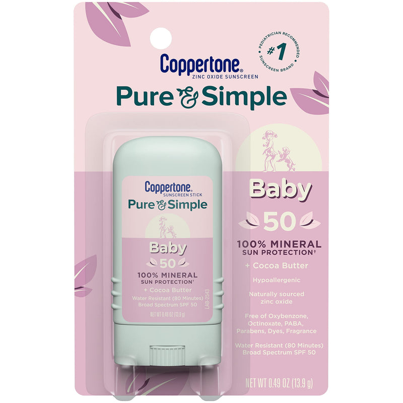 Pure and Simple Baby Sunscreen Stick SPF 50, Zinc Oxide Mineral Sunscreen for Babies, Tear Free, Water Resistant, Broad Spectrum SPF 50 Sunscreen, 0.49 Oz Stick