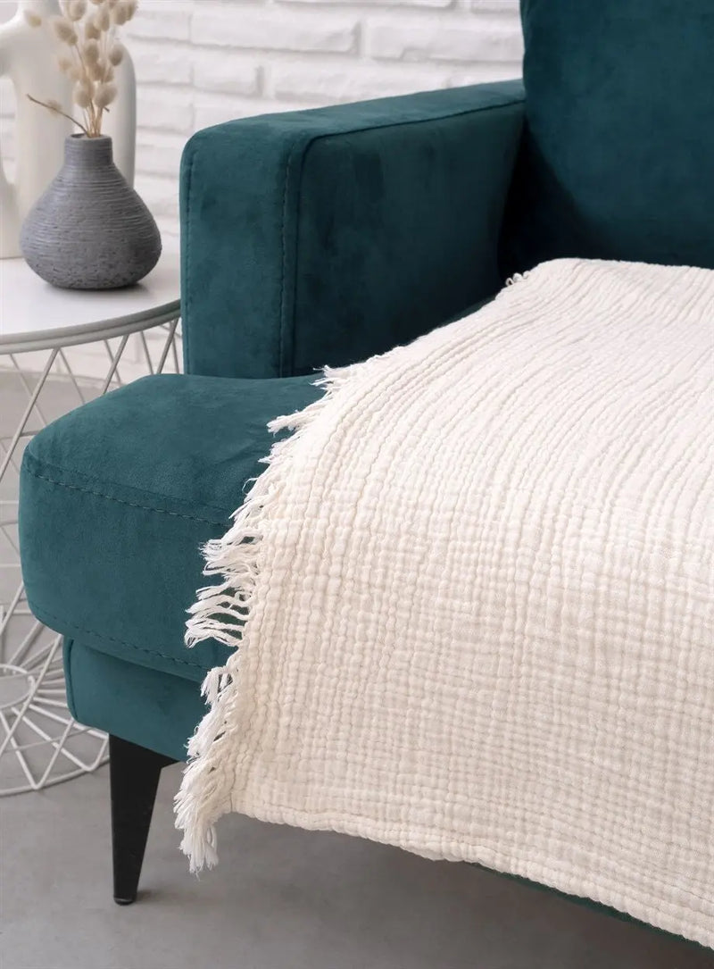 Cotton Beige Boho Throw Blanket - Puck's