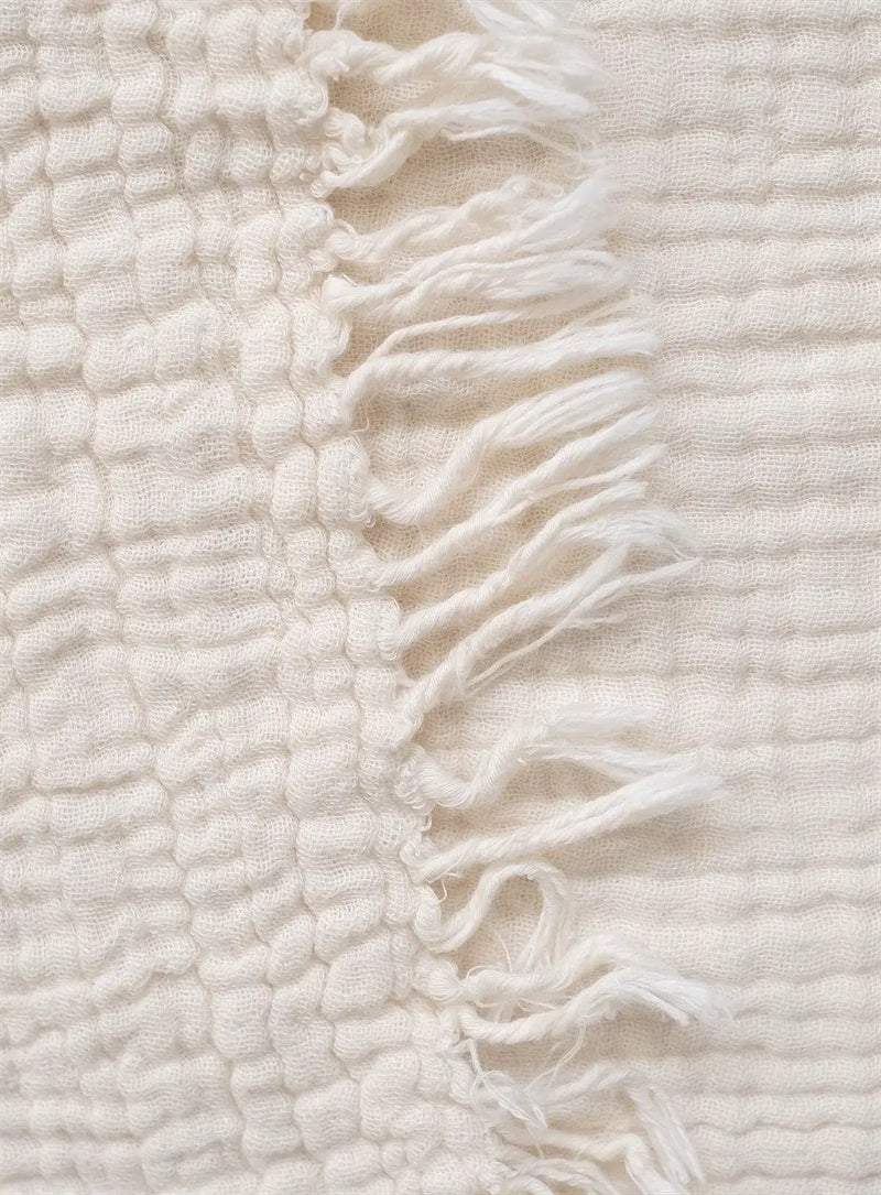 Cotton Beige Boho Throw Blanket - Puck's