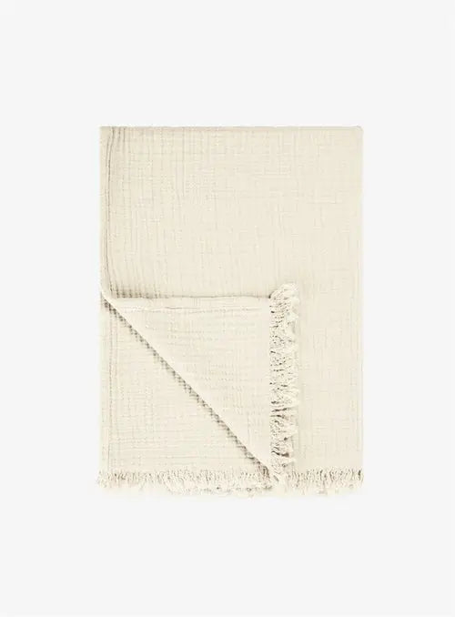 Cotton Beige Boho Throw Blanket - Puck's