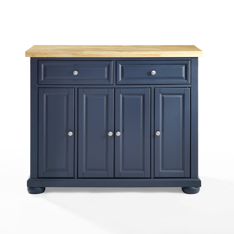Madison Wood Top Kitchen Island in Navy/Natural