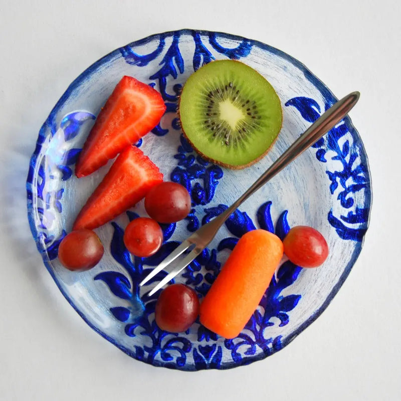 DAMASK Blue Velvet Gilded Glass Canapé Plates - Puck's