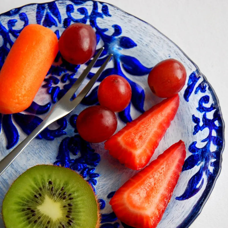 DAMASK Blue Velvet Gilded Glass Canapé Plates - Puck's