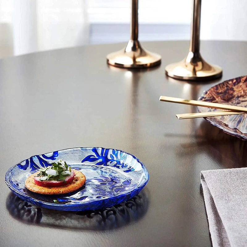 DAMASK Blue Velvet Gilded Glass Canapé Plates - Puck's