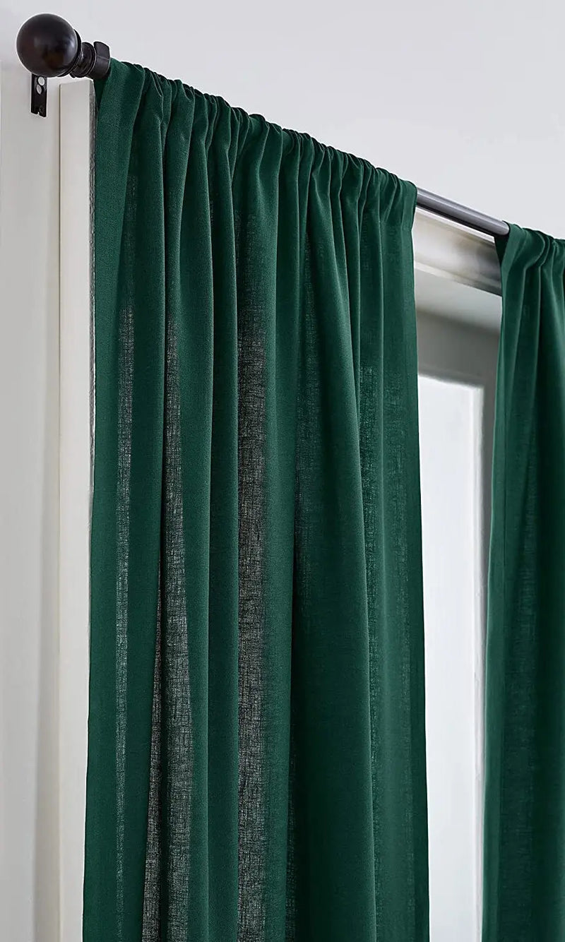 Dark Green - 100% Pure Linen Curtains | Cotton Linen Mix | Two Panels - Puck's