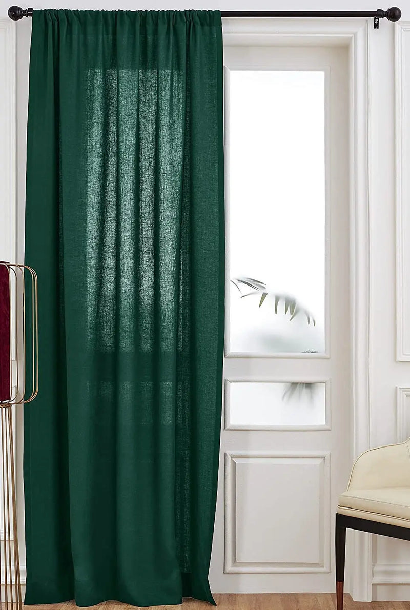 Dark Green - 100% Pure Linen Curtains | Cotton Linen Mix | Two Panels - Puck's