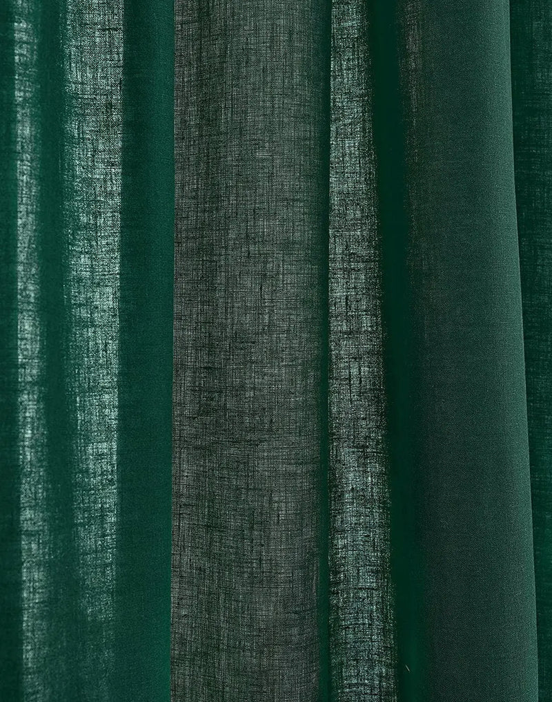 Dark Green - 100% Pure Linen Curtains | Cotton Linen Mix | Two Panels - Puck's