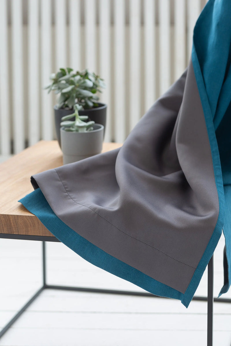 Dark Sea Blue linen curtain with blackout, tape - Puck's