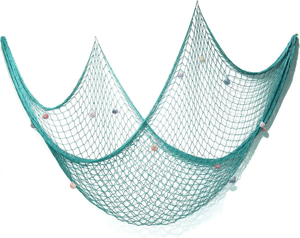 Decorative Fish Net, 79 X 59Inch Mediterranean Style Nautical Decorative Fishing Net Wall Hangings Decoration with Sea Shells, Turquoise - Puck's