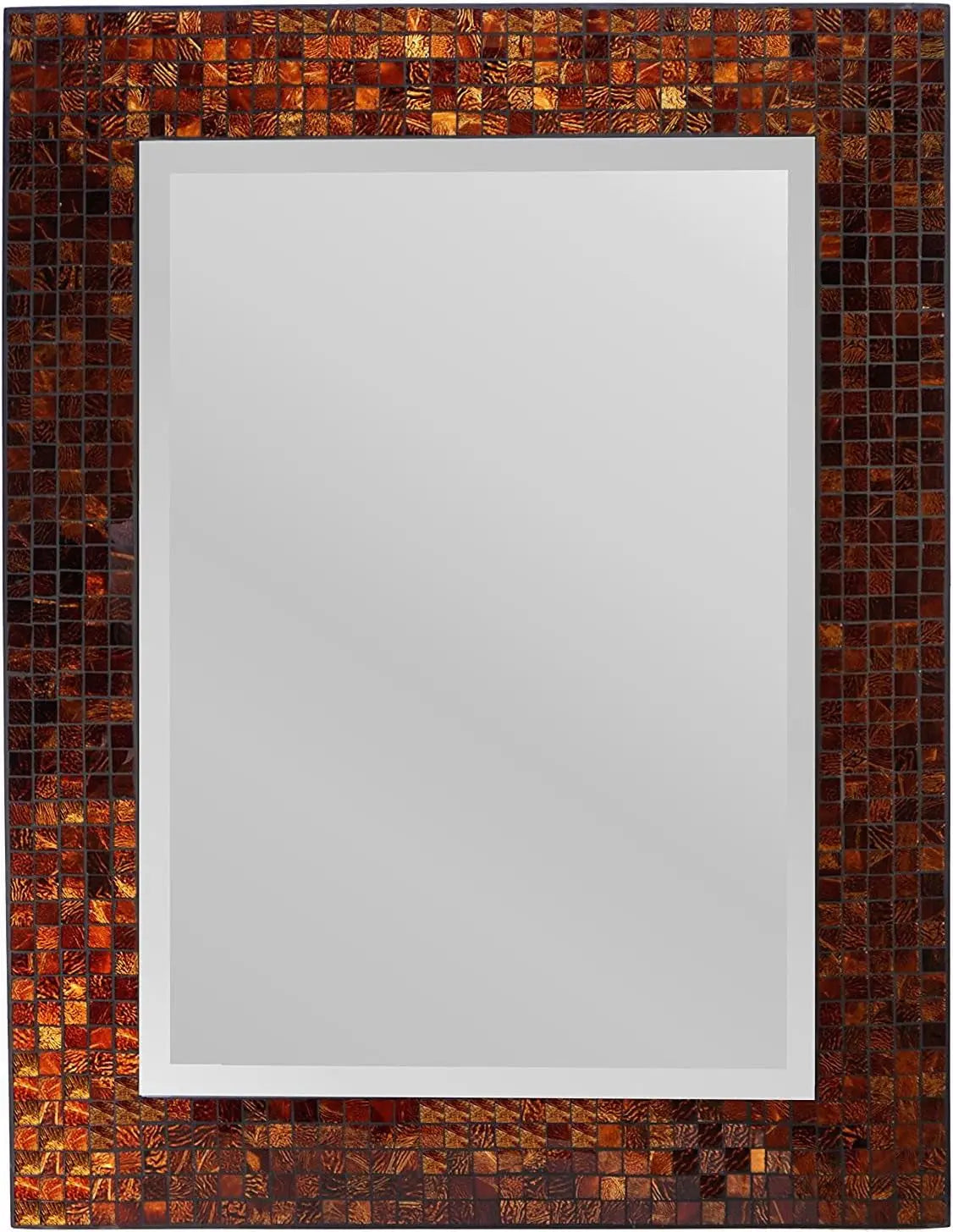 , Decorative Handmade Amber Rectangle Mosaic Beveled Wall Mirror, Frame Measures 31" X 23.5", Beveled Mirror Measures 24" X 15.5" Perfect for Housewarming Gift. (LP307) - Puck's