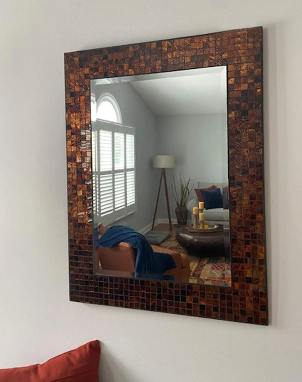 , Decorative Handmade Amber Rectangle Mosaic Beveled Wall Mirror, Frame Measures 31" X 23.5", Beveled Mirror Measures 24" X 15.5" Perfect for Housewarming Gift. (LP307) - Puck's