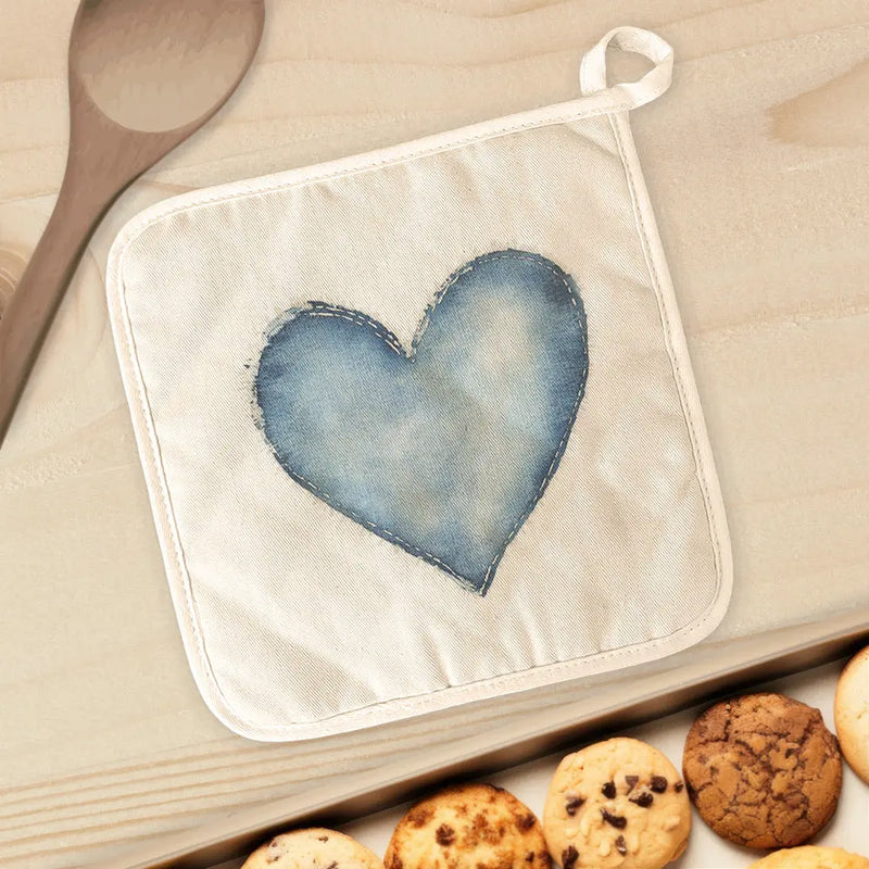 Denim Heart - Valentine's Day Cotton Pot Holder - Puck's