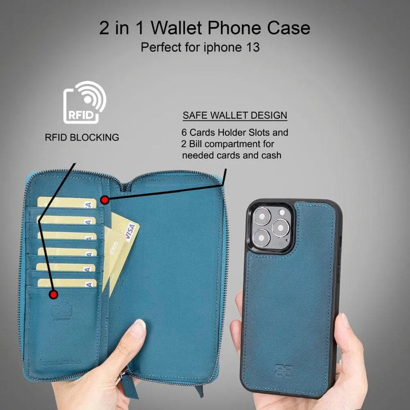 Detachable Leather Zipper Wallet Cases for Apple iPhone 13 Series - Puck's