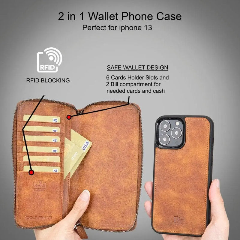 Detachable Leather Zipper Wallet Cases for Apple iPhone 13 Series - Puck's
