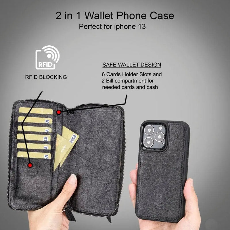 Detachable Leather Zipper Wallet Cases for Apple iPhone 13 Series - Puck's